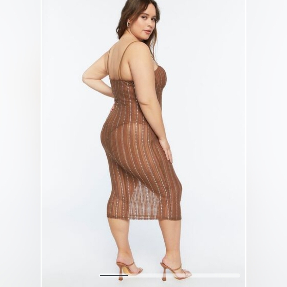 Sparkle striped bustier midi dress sheer brown w/body suit 2x